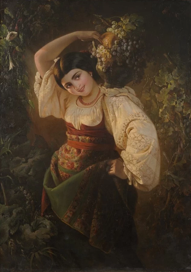 Julie Wilhelmine Hagen - Schwarz, Donna italiana con vaso di fiori a spalle, Tartu Art Museum's painting collection